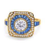 Art Deco Wedding Engagement Antique Style Ring Baguette Round Cubic Zirconia 925 Sterling Silver
