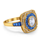 Art Deco Wedding Engagement Antique Style Ring Baguette Round Cubic Zirconia 925 Sterling Silver