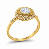 Halo Engagement Ring Bezel Art Deco Round Cubic Zirconia 925 Sterling Silver
