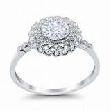 Halo Engagement Ring Bezel Art Deco Round Cubic Zirconia 925 Sterling Silver