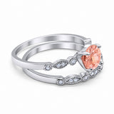 Art Deco Piece Engagement Ring Round Cubic Zirconia 925 Sterling Silver