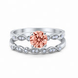Art Deco Piece Engagement Ring Round Cubic Zirconia 925 Sterling Silver