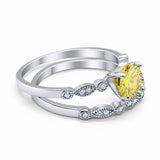 Art Deco Piece Engagement Ring Round Cubic Zirconia 925 Sterling Silver