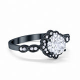 Halo Floral Wedding Ring Round Simulated Cubic Zirconia 925 Sterling Silver