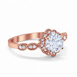 Halo Floral Wedding Ring Round Simulated Cubic Zirconia 925 Sterling Silver