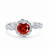 Halo Floral Wedding Ring Round Simulated Cubic Zirconia 925 Sterling Silver
