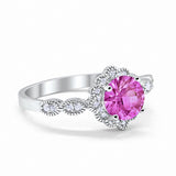 Halo Floral Wedding Ring Round Simulated Cubic Zirconia 925 Sterling Silver