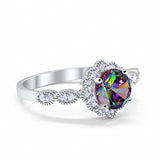 Halo Floral Wedding Ring Round Simulated Cubic Zirconia 925 Sterling Silver