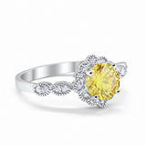 Halo Floral Wedding Ring Round Simulated Cubic Zirconia 925 Sterling Silver
