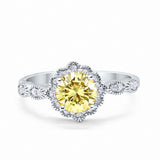 Halo Floral Wedding Ring Round Simulated Cubic Zirconia 925 Sterling Silver