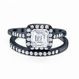 Halo Asscher Cut Wedding Engagement Bridal Set Ring Round Cubic Zirconia 925 Sterling Silver Choose Color