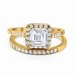 Halo Asscher Cut Wedding Engagement Bridal Set Ring Round Cubic Zirconia 925 Sterling Silver Choose Color