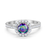 Art Deco Filigree Halo Wedding Engagement Bridal Ring Round Cubic Zirconia Solid 925 Sterling Silver Choose Color