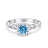 Halo Art Deco Wedding Ring Simulated Cubic Zirconia 925 Sterling Silver