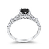 Halo Art Deco Wedding Ring Simulated Cubic Zirconia 925 Sterling Silver