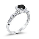 Halo Art Deco Wedding Ring Simulated Cubic Zirconia 925 Sterling Silver