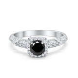 Halo Art Deco Wedding Ring Simulated Cubic Zirconia 925 Sterling Silver