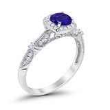 Halo Art Deco Wedding Ring Simulated Cubic Zirconia 925 Sterling Silver