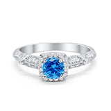 Halo Art Deco Wedding Ring Simulated Cubic Zirconia 925 Sterling Silver