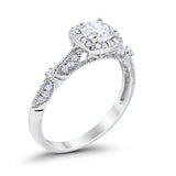 Halo Art Deco Wedding Ring Simulated Cubic Zirconia 925 Sterling Silver