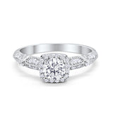 Halo Art Deco Wedding Ring Simulated Cubic Zirconia 925 Sterling Silver