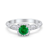 Halo Art Deco Wedding Ring Simulated Cubic Zirconia 925 Sterling Silver