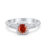 Halo Art Deco Wedding Ring Simulated Cubic Zirconia 925 Sterling Silver