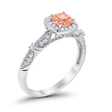Halo Art Deco Wedding Ring Simulated Cubic Zirconia 925 Sterling Silver