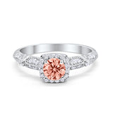Halo Art Deco Wedding Ring Simulated Cubic Zirconia 925 Sterling Silver