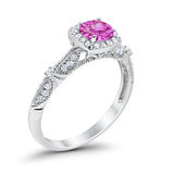Halo Art Deco Wedding Ring Simulated Cubic Zirconia 925 Sterling Silver