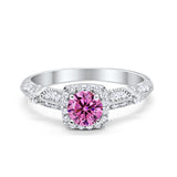 Halo Art Deco Wedding Ring Simulated Cubic Zirconia 925 Sterling Silver