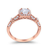 Halo Art Deco Wedding Ring Simulated Cubic Zirconia 925 Sterling Silver