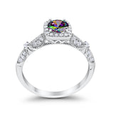 Halo Art Deco Wedding Ring Simulated Cubic Zirconia 925 Sterling Silver