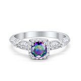 Halo Art Deco Wedding Ring Simulated Cubic Zirconia 925 Sterling Silver