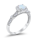 Halo Art Deco Wedding Ring Simulated Cubic Zirconia 925 Sterling Silver