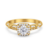 Halo Art Deco Wedding Ring Simulated Cubic Zirconia 925 Sterling Silver
