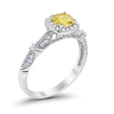Halo Art Deco Wedding Ring Simulated Cubic Zirconia 925 Sterling Silver