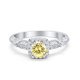 Halo Art Deco Wedding Ring Simulated Cubic Zirconia 925 Sterling Silver