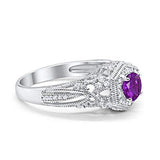 Fancy Art Deco Wedding Ring 925 Sterling Silver Round Simulated Cubic Zirconia