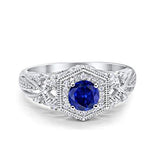 Fancy Art Deco Wedding Ring 925 Sterling Silver Round Simulated Cubic Zirconia