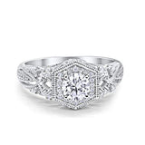 Fancy Art Deco Wedding Ring 925 Sterling Silver Round Simulated Cubic Zirconia