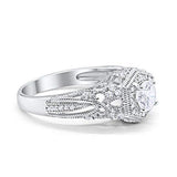 Fancy Art Deco Wedding Ring 925 Sterling Silver Round Simulated Cubic Zirconia