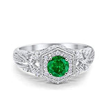 Fancy Art Deco Wedding Ring 925 Sterling Silver Round Simulated Cubic Zirconia