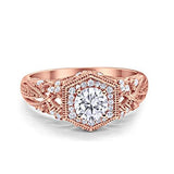 Fancy Art Deco Wedding Ring 925 Sterling Silver Round Simulated Cubic Zirconia