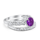Art Deco Two-Piece Engagement Ring Simulated CZ Sterling Silver