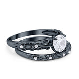 Art Deco Two Piece Engagement Ring Round Simulated CZ 925 Sterling Silver