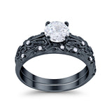 Art Deco Two Piece Engagement Ring Round Simulated CZ 925 Sterling Silver
