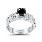 Art Deco Two Piece Engagement Ring Round Simulated CZ 925 Sterling Silver