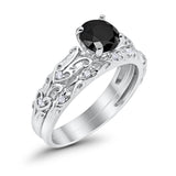 Art Deco Two Piece Engagement Ring Round Simulated CZ 925 Sterling Silver