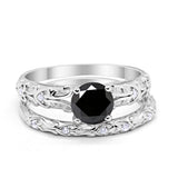 Art Deco Two Piece Engagement Ring Round Simulated CZ 925 Sterling Silver